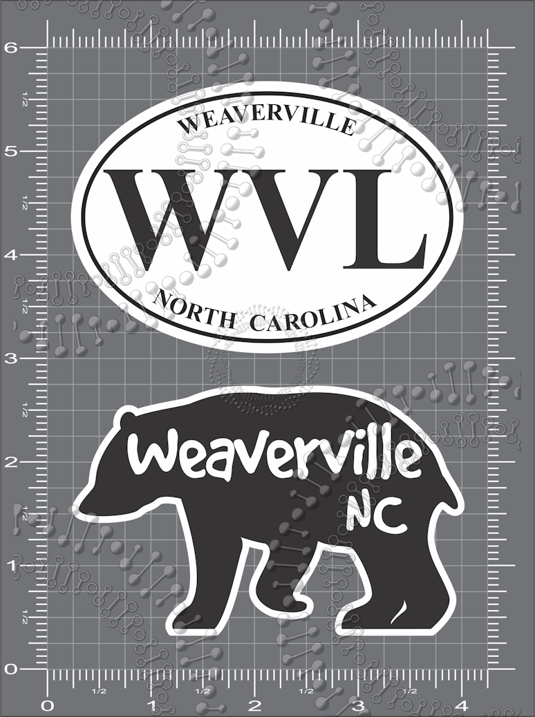 Weaverville, NC - Weaverville Bear Silhouette and WVL White Oval Decal