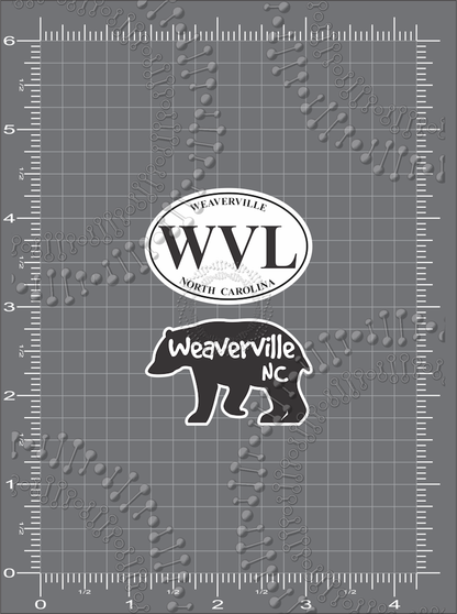 Weaverville, NC - Weaverville Bear Silhouette and WVL White Oval Decal